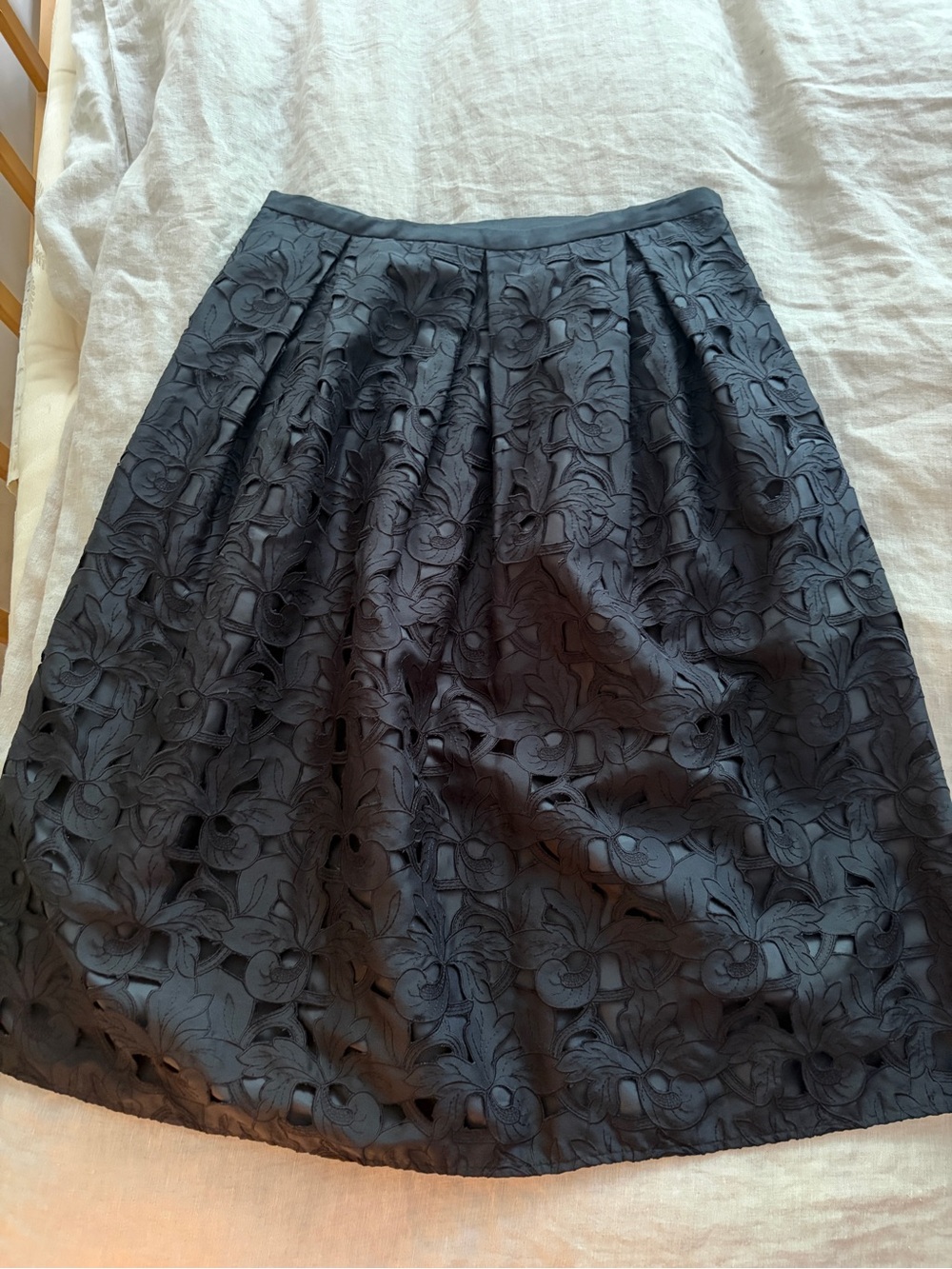 Vintage Talbots Black Silk Floral Cutout A-Line Skirt—size 6 ish